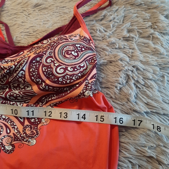 Athleta Orange Paisley Side-Scrunch Tankini Top size ST (Small Tall) - Picture 11 of 15
